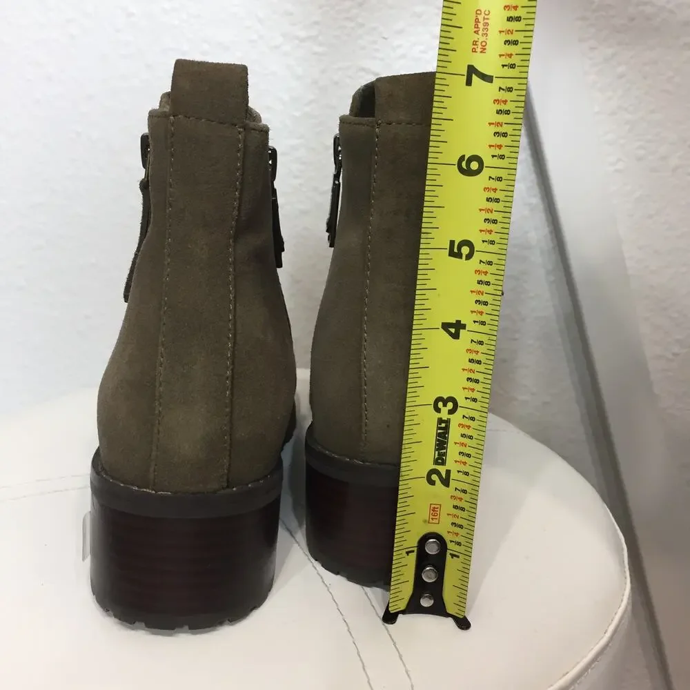 Blondo Waterproof Samara Ankle Boot Green Suede 8.5 Lug Sole Zip Closer